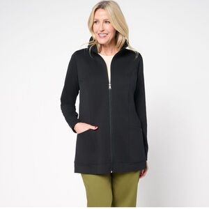 Black Denim&Co Easy Wear French Terry tunic jacket.